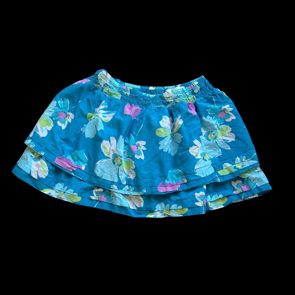 Y2K AeropostaleBlue Floral Smocked Tiered Ruffle Mini Skirt Large 226AS12